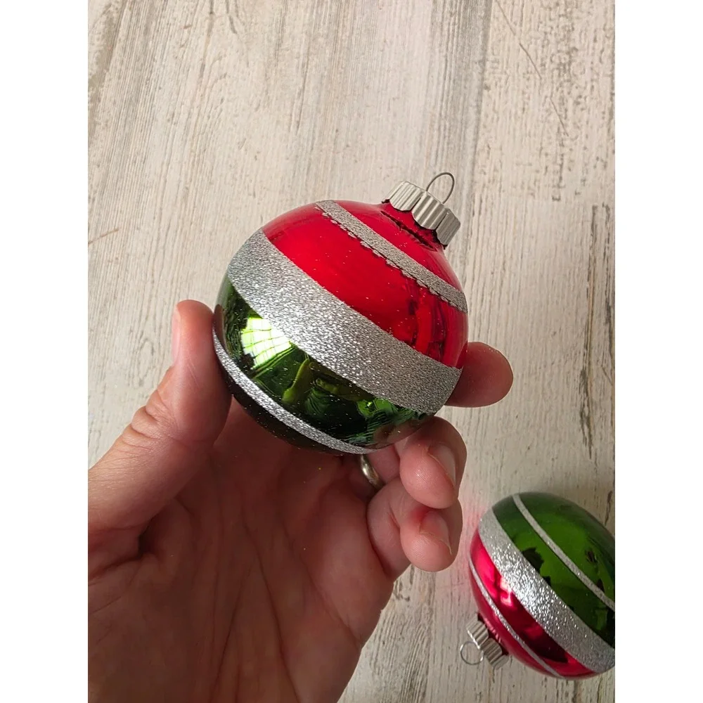 Radko indent glitter Red Green set ornament Xmas tree